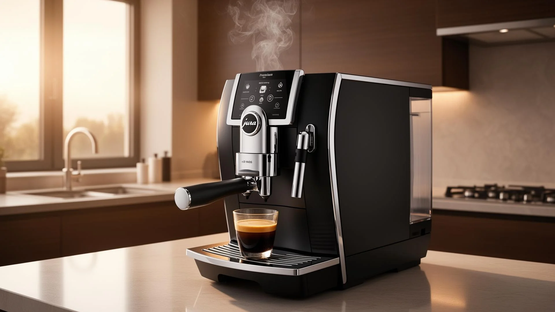 Jura espresso machine brewing coffee