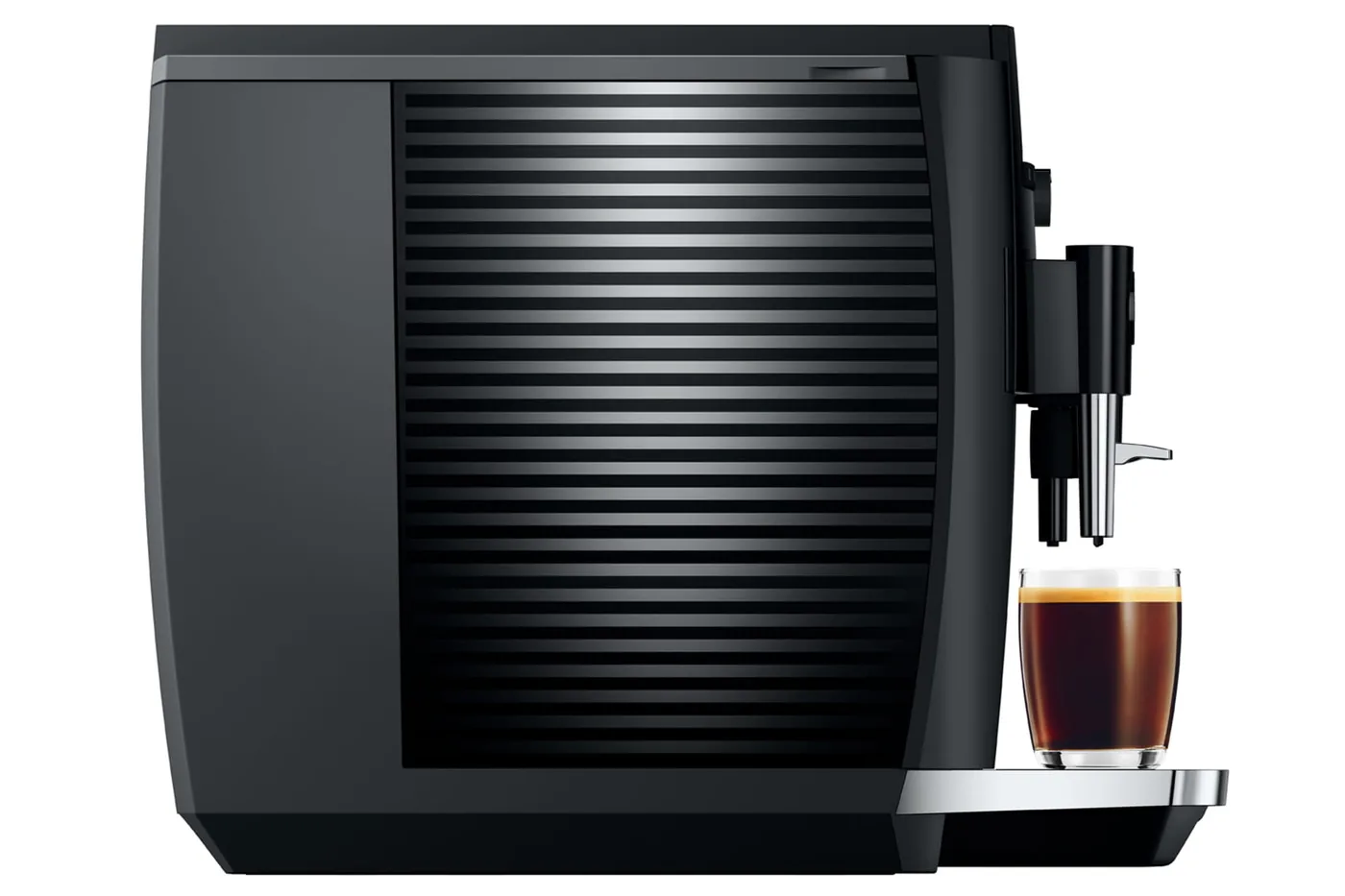 Jura E4 side profile with the ribbed water tank panel