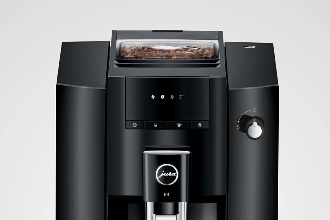 Jura E4 from above with the bean container open
