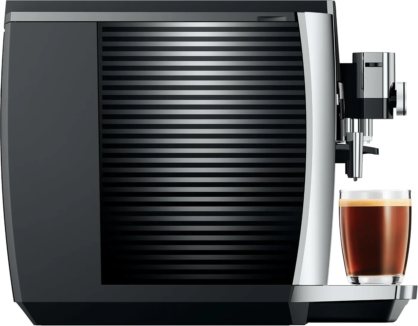 Side profile of the Jura S8 Chrome showing the wave-pattern side panel