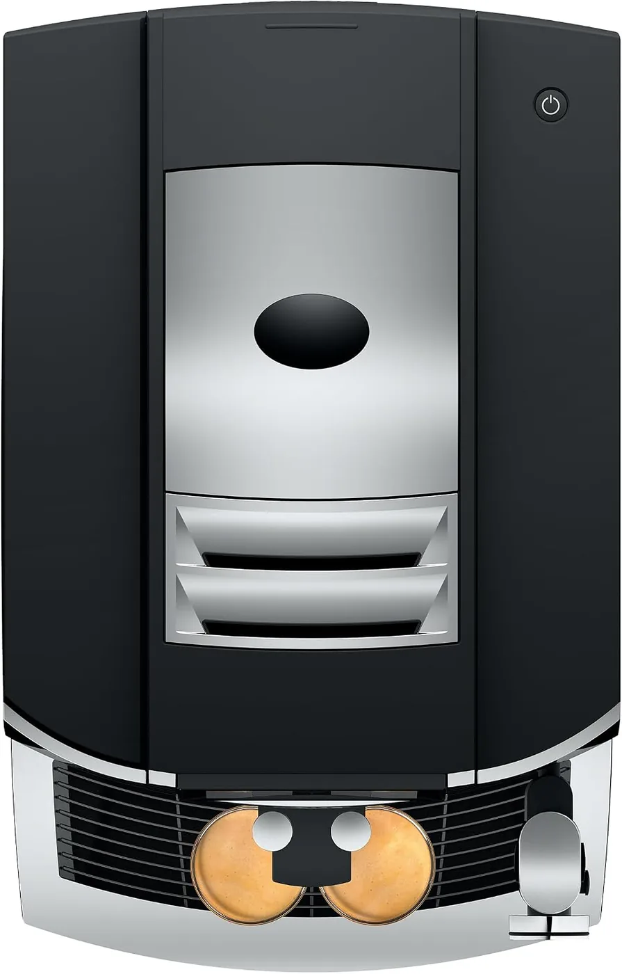 Jura S8 from above showing the 280 g bean container and the touchscreen