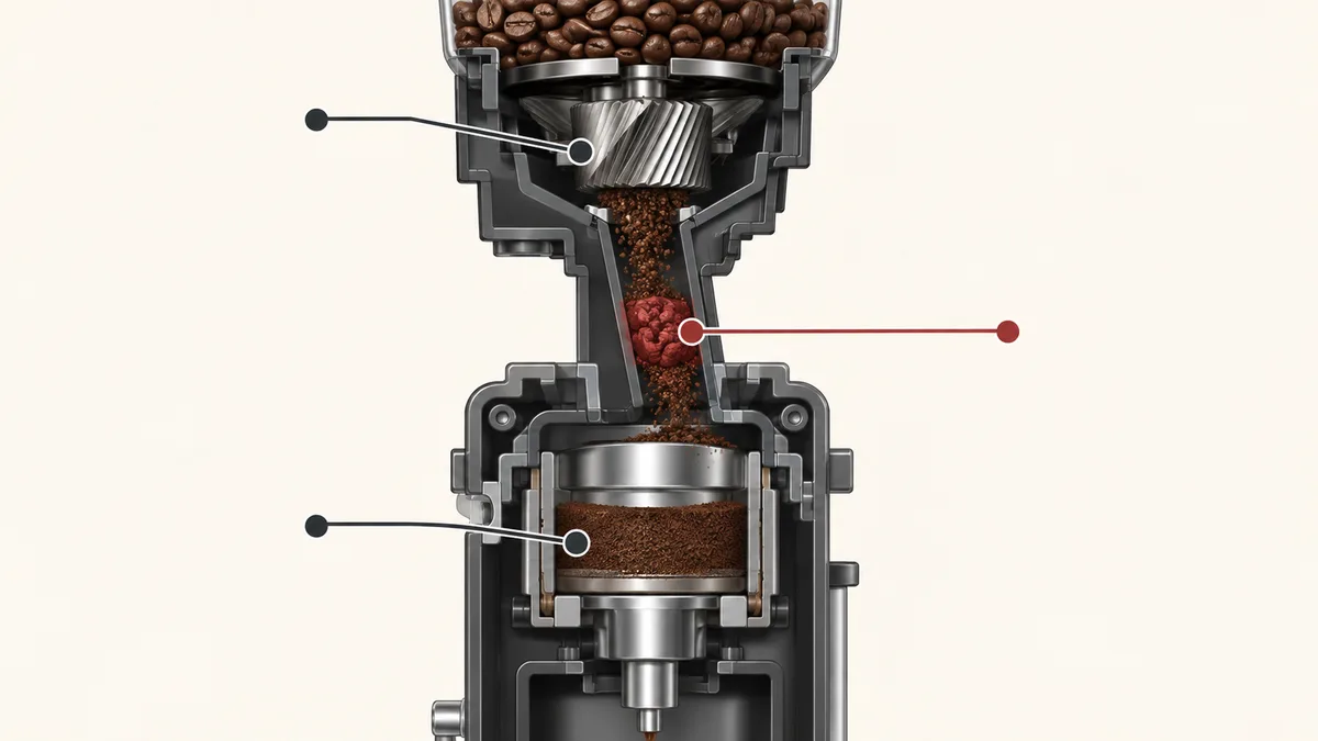 Close view of a blocked coffee-grounds chute